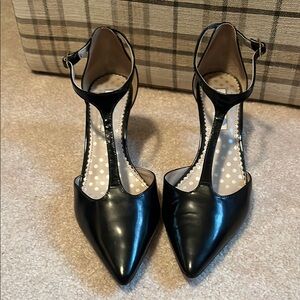 Boden Elegant Black Patent Leather T-Strap Heels